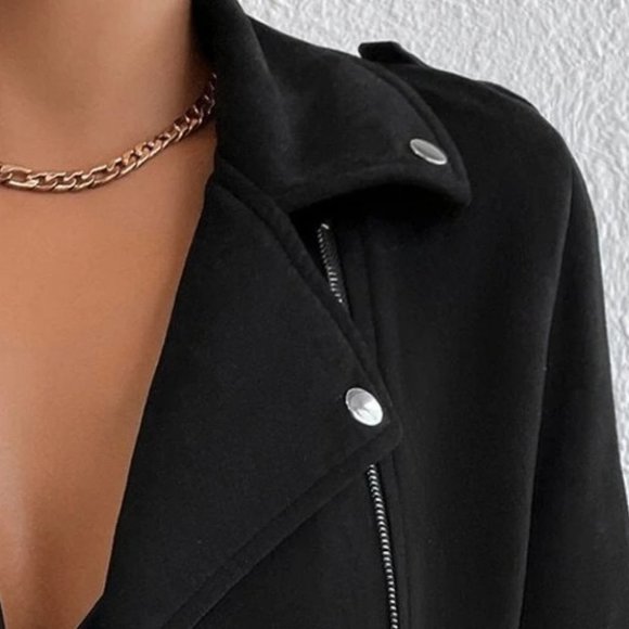 zip up crop moto jacket biker black - Picture 5 of 6